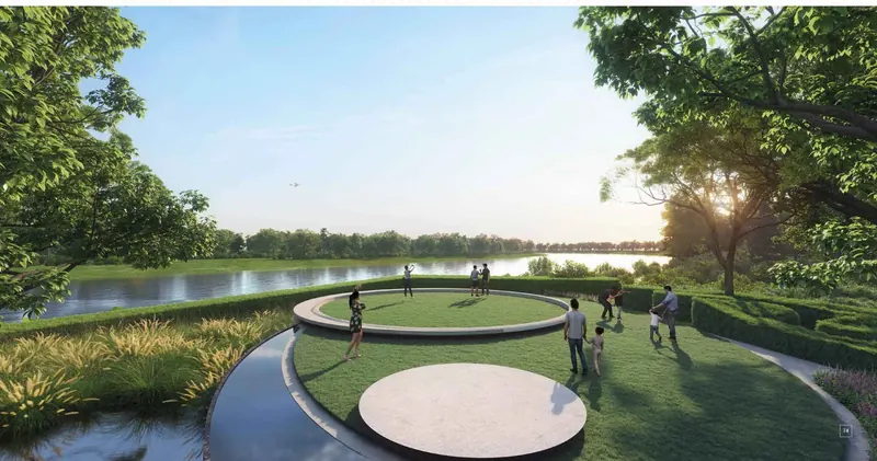 Circular viewing deck on the river at Sri Aditya Vantage